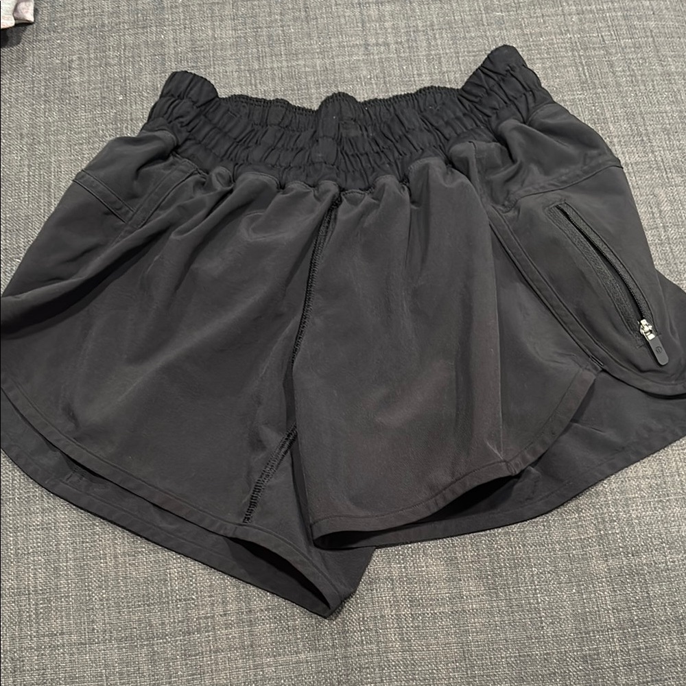 Women's Black Athletic Shorts, inner lining, zippered pocket